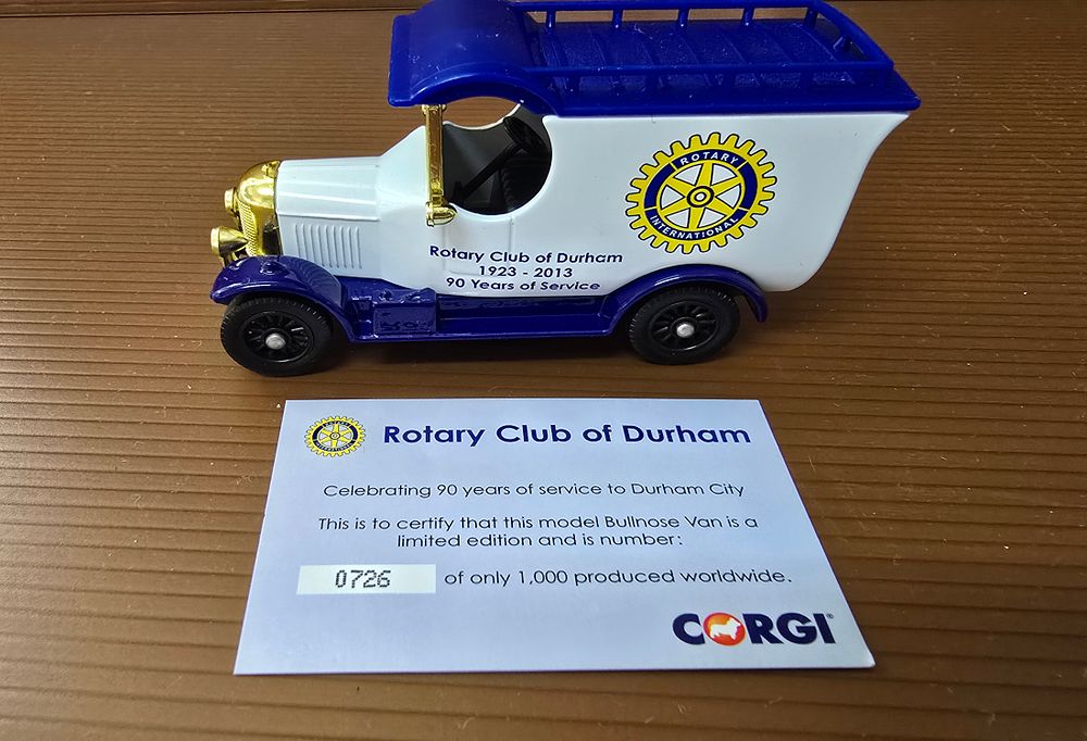 A 1926 Morris van from a Rotary Club in England, made by Lledo, a rare metal model made in England.