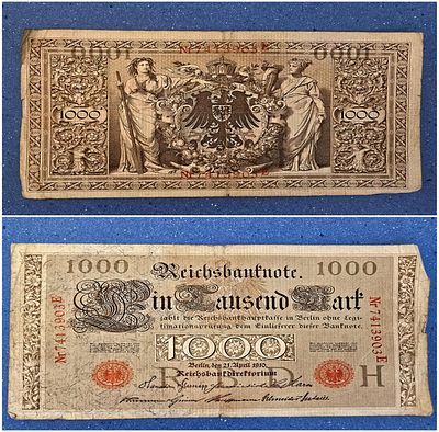 A German Reichsbank 1,000 Mark note from 1910. Rare collector's item