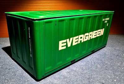 Miniature metal sea container - Taiwanese shipping company EVERGREEN. The container opens with a 