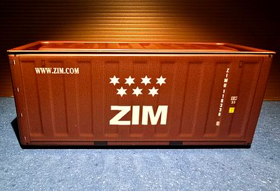 Miniature metal sea container - Israeli shipping company ZIM. The container opens with a top lid 