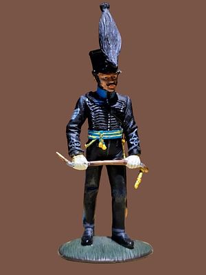 Cast metal figurine of a Napol&eacute;on Bonaparte soldier from 1809 made by DelPrado. A quality item 