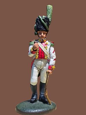Cast metal figurine of a Napol&eacute;on Bonaparte soldier from 1809 made by DelPrado. A quality item 