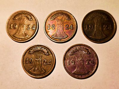 מטבעות רייכספניג (Reichspfennig) מתקופת רפובליקת ויימאר בגרמניה. . פריטים מקבוצת כדי חרס, מנורות 