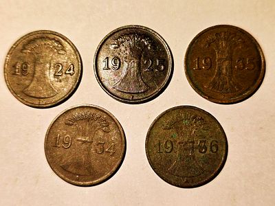 מטבעות רייכספניג (Reichspfennig) מתקופת רפובליקת ויימאר בגרמניה. . פריטים מקבוצת כדי חרס, מנורות 