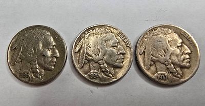 מטבעות "בפאלו ניקל" (Buffalo Nickel) אמריקאיים כולל שנת הייצור!. במצב מצויין! 
שנים 1936, 1937.