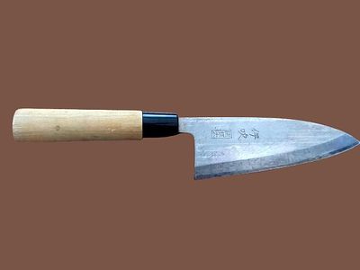 Professional Japanese chef knife - Deba bōchō vintage, top quality. Used and preserved item. 