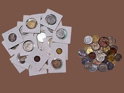 Large collection of unsorted world coins - various countries and periods. Bulk and coins in 