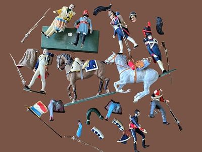Collection of plastic/molded figurines - fragments, defects, damage. Fractures, deficiencies, damage