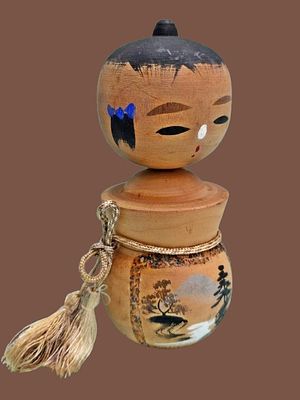 Kokeshi - a rare, original, handmade wooden Japanese doll. Rare vintage item. 
The height of the 