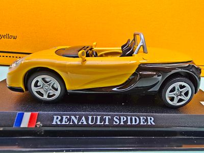A collectible metal model of a Renault Sport Spider for the DelPrado collectible series 