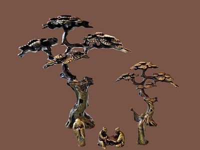 Set of figurines/ 5 miniature bronze-colored metal figurines. Used to decorate flower pots 
