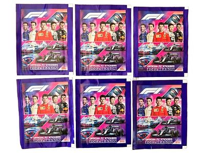 6 sealed packs of official 2021 Formula 1 (F1) season stickers produced by Topps. A collection 