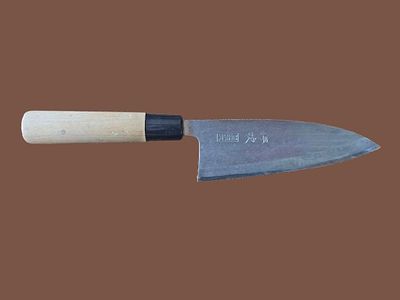 Original and traditional Japanese "Deba bōchō" knife, blade thickness at the top 8 mm!!!. Used 