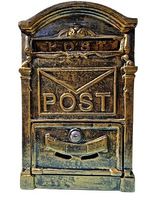 Antique-style mailbox "like it used to be" made of cast iron with a bronze finish, weighing 3.7 kg.