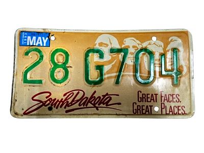 Original vintage metal license plate from the state of South Dakota in the United States. From 1993.