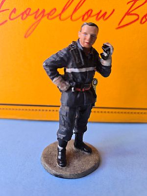 The rare series - a metal figurine of a firefighter from Madrid, Spain, from 2003, signed, made 