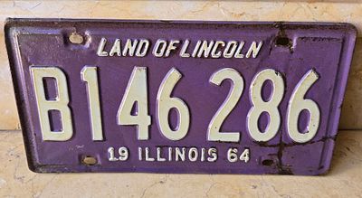 Original vintage metal license plate from the state of Illinois in the United States from 1964. 