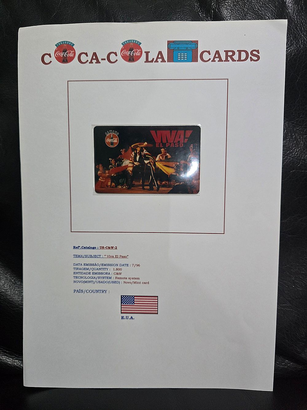 A collectible phone card issued by Cable & Wireless (C&W) in the United States. "Viva El Paso! 