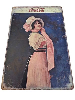 A decorative metal sign designed in a vintage style featuring an advertisement from the 1940s 