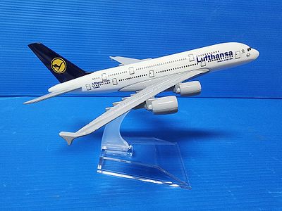 Collectible metal airplane model of the Lufthansa Airbus A380-800. Quality item as new without 