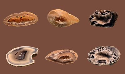 A collection of impressive and unique "Cave" agate Geode stones, originating from Brazil and 