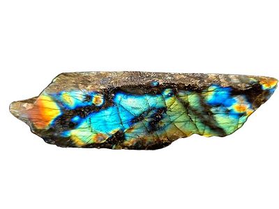 Labradorite stone polished on one side, a gemstone known for its play of colors. The stone 