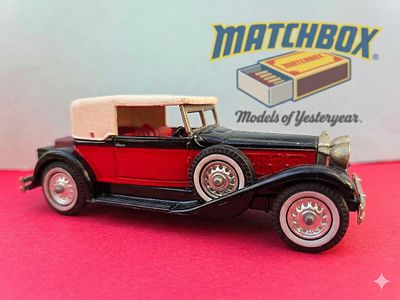 A collectible model of a Matchbox Models of Yesteryear 1930 Packard Victoria car. The 1930 