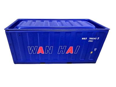 Miniature metal shipping container from Taiwanese shipping company Wan Hai Lines. The container 