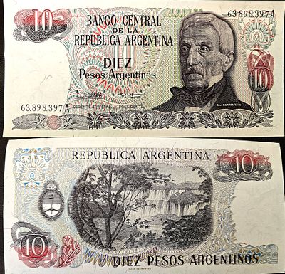שטר של 10 פזו ארגנטינאי (Peso Argentino) שהונפק על ידי הבנק המרכזי של הרפובליקה של ארגנטינה. 