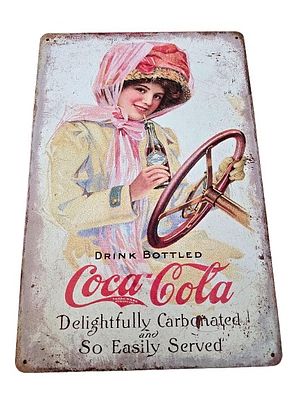 A decorative metal sign designed in a vintage style featuring an advertisement from the 1940s 