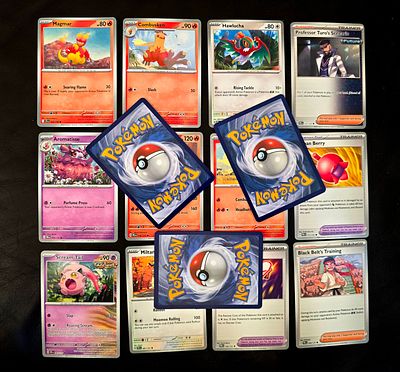 An original collection of Pok&eacute;mon Trading Card Game cards. The cards in the image include 