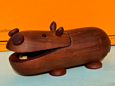 Vintage wooden Hippopotamus figurine from the "Royal Pet" series by the Japanese company Senshukai.
