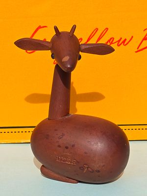 Vintage wooden Deer figurine from the "Royal Pet" series by the Japanese company Senshukai. Heig 