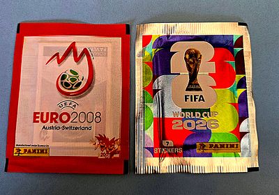 A pair of sticker packs of historical and future football tournaments. Panini Euro 2008 