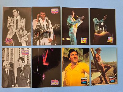A collection of Elvis Presley trading cards from "The Elvis Collection" series produced by The 