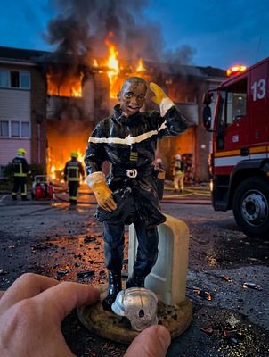 The rare series - a metal figurine of a firefighter from Ivory Coast from 1999, signed, made by 