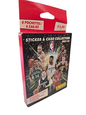 Panini NBA 2021-22 sticker and collector card pack. The pack contains 6 packs, with each pack 