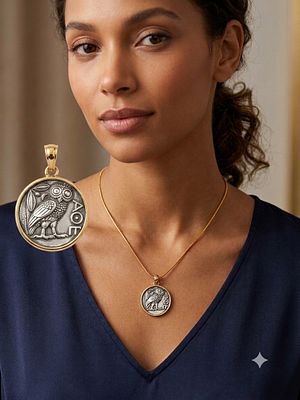 Ancient Roman/Greek coin design pendant. An impressive and high-quality item. 
Pendant diameter 