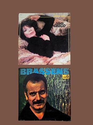 Two notable vinyl records by actress Juliette Gr&eacute;co and the iconic singer-songwriter Georges 
