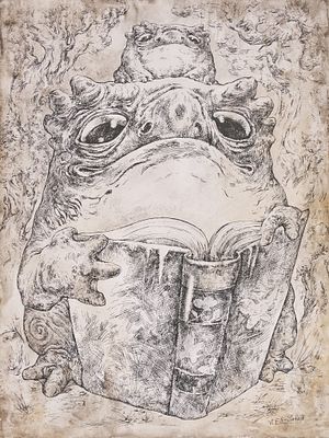 Виктор Эль-Сафади. Рисунок "Читающие жабы". Бумага, тушь, 40х30 см., худ. Виктор Эль-Сафади, в