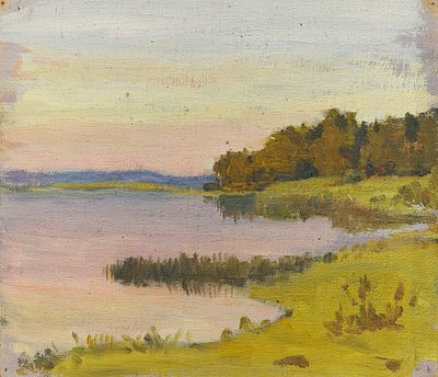 В.И. Котляров. Этюд "Озеро. Рассвет". Холст, масло, 19,5х22,5 см., худ. В.И. Котляров (без