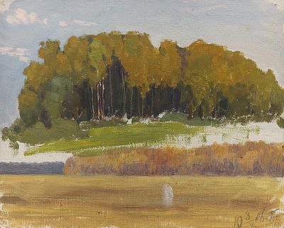 В.И. Котляров. Этюд "Опушка леса". Холст, масло, 21х26 см., худ. В.И. Котляров (без подписи)
