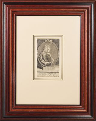 Гравюра в раме "А.Д. Меньшиков". Бумага, печать, 14х8,3 см. (оттиск), 45,5х36 см. (рама)