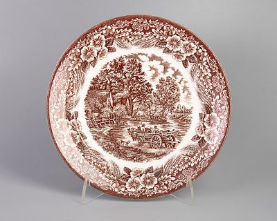 Тарелка декоративная "Сельский пейзаж". Фаянс, деколь, d-24,2 см., Англия, Staffordshire 