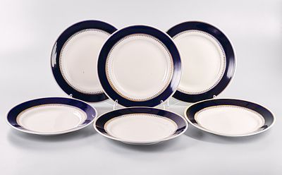 Тарелки закусочные "Золотой орнамент" (6 шт.). Фарфор, крытье кобальтом по борту, разделка 