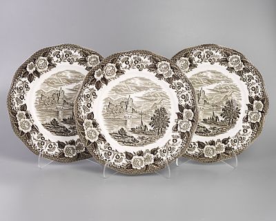 Тарелки декоративные "Пейзаж с лодкой" из серии "Озера Шотландии" (3 шт.). Фаянс, деколь, d-22,3 