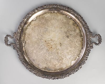 Поднос с 2-мя ручками "Цветочно-растительный орнамент". Металл, серебрение, штамп, литье 