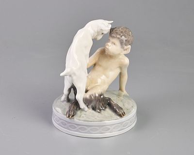 Фигура "Фавн с козликом". Фарфор, роспись подглазурная, h-13.5 см., Дания, Копенгаген, 1959 год. 