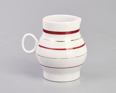 Молочник "Полосатый" (бордовые полоски). Фарфор, роспись бордовой краской, разделка золотом 