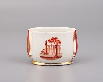 Салфетница "Виды Ленинграда". Фарфор, роспись, крытье, разделка золотом, h-5 см., l-8,5 см. 